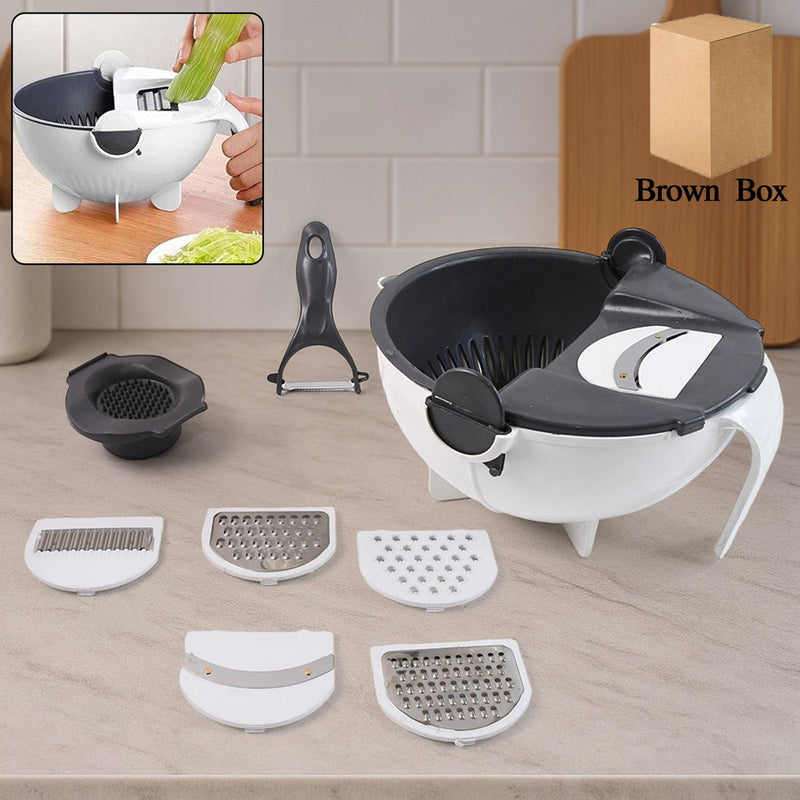 Multifunctional Vegetable Fruits Cutter Shredder with Rotating Drain Basket